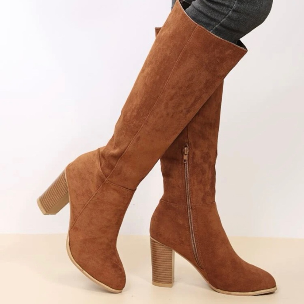 SHEIN Minimalist Side Zipper Chunky Heeled Boots
